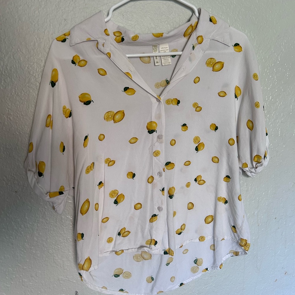 Japna Lemon Print modal Button-Up Blouse